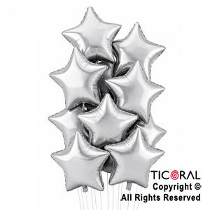 SET DE GLOBOS METALIZADOS ESTRELLA PLATA x 10 UNIDADES